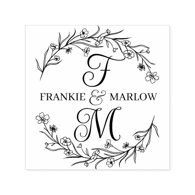 Tampon Auto-encreur Monogramme végétal Botanique - Logo de mariage per (Design)