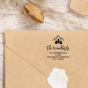 Tampon Auto-encreur Montagne Tops & Spruces Rustic Famille ou Mariage