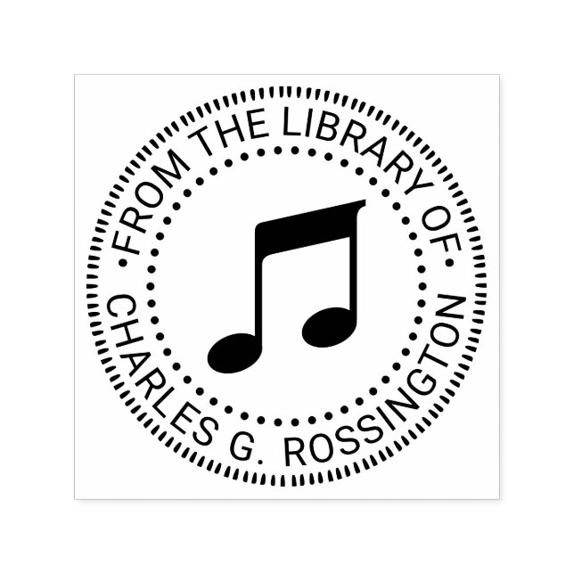 Tampon Auto-encreur Music Musical Notes Round Library Nom du livre (Design)