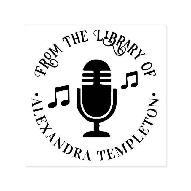 Tampon Auto-encreur Music Notes, Microphone Round Library Nom du livre (Design)