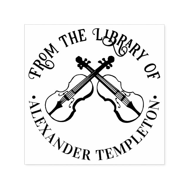 Tampon Auto-encreur Musique Violons croisés Nom du livre de la bibliot (Design)