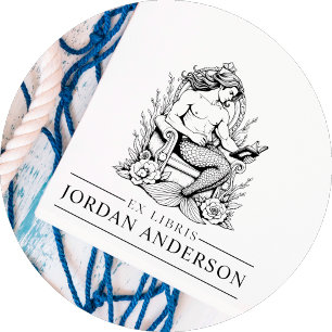 Tampon Auto-encreur Mythique Masculine Merman Ex Libris Bibliothèque L