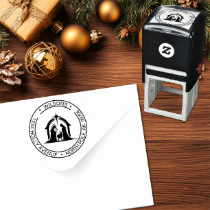 Tampon Auto-encreur Nativité de Noël Saint Famille Adresse religieuse