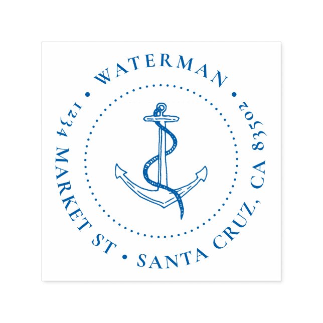 Tampon Auto-encreur Nautical Ancre Round Nom de famille Adresse de ret (Design)