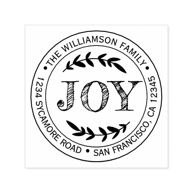 Tampon Auto-encreur Noël Nouvel An Joie Famille Ronde Retour Adresse (Design)