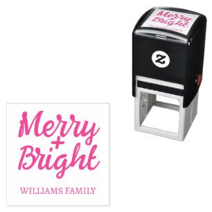 Tampon Auto-encreur Noël rose Joyeux Bright Nom de famille