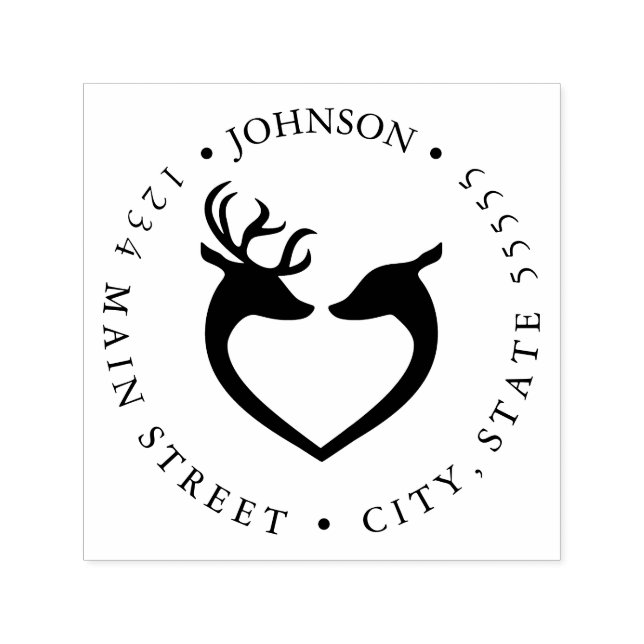 Tampon Auto-encreur Noir et blanc Coeur de Cerf Silhouette Retour Étiq (Design)