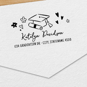 Tampon Auto-encreur Nom Adresse Doodle de Remise de Diplômes