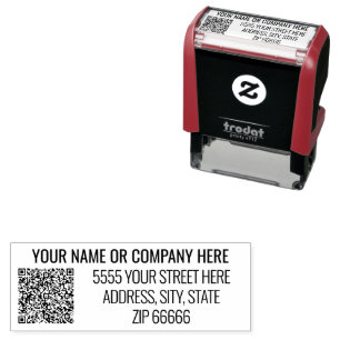 Tampon Auto-encreur Nom de code QR personnalisé Adresse Timbre moderne