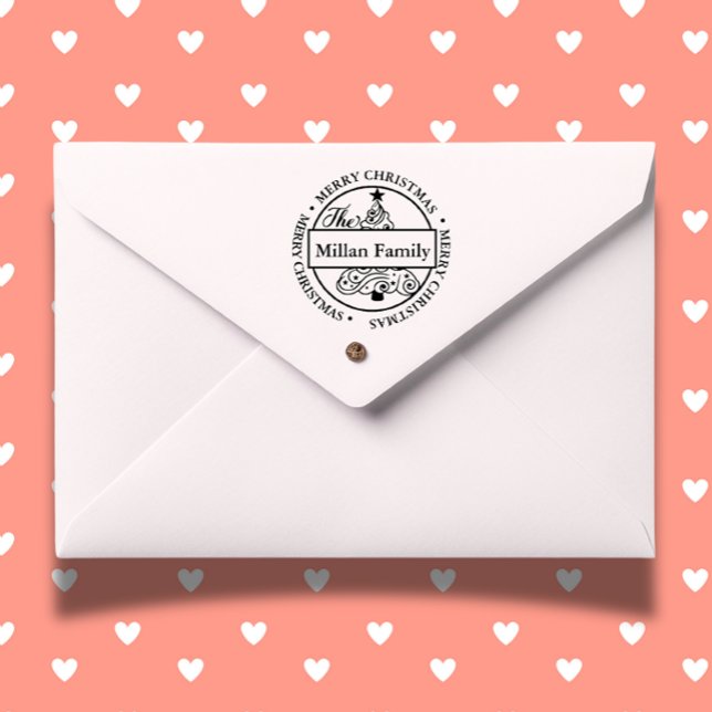Tampon Auto-encreur Nom de famille Candy Noël arbre thème (Personalize your holiday cards and gifts with a Family Name Candy Christmas Tree Self-inking Stamp. )