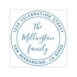 Tampon Auto-encreur Nom de famille moderne Script Round Return Adresse