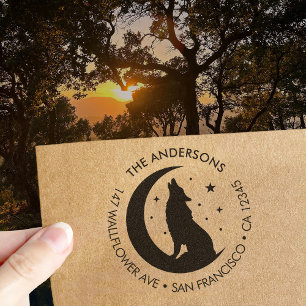 Tampon Auto-encreur Nom de famille personnalisé Wolf Moon Adresse de r
