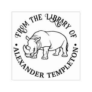 Tampon Auto-encreur Nom de livre de bibliothèque de contour de rhinocé