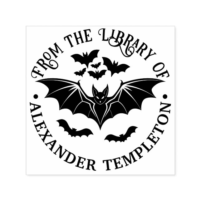 Tampon Auto-encreur Nom du livre de la bibliothèque de chauves-souris  (Design)