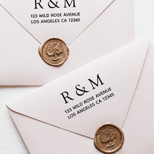 Tampon Auto-encreur Nom Initiales Monogramme Mariage Adresse de retour