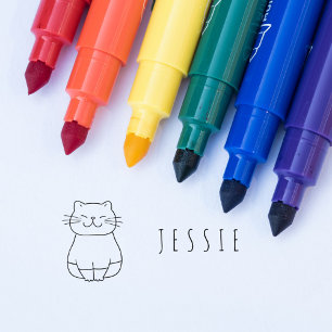 Tampon Auto-encreur Nom personnalisé des enfants Doodle chats