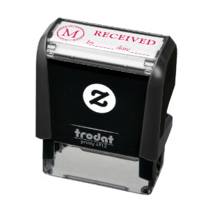 Tampon Auto-encreur Nom reçu Date Monogram Black Red Ink Business