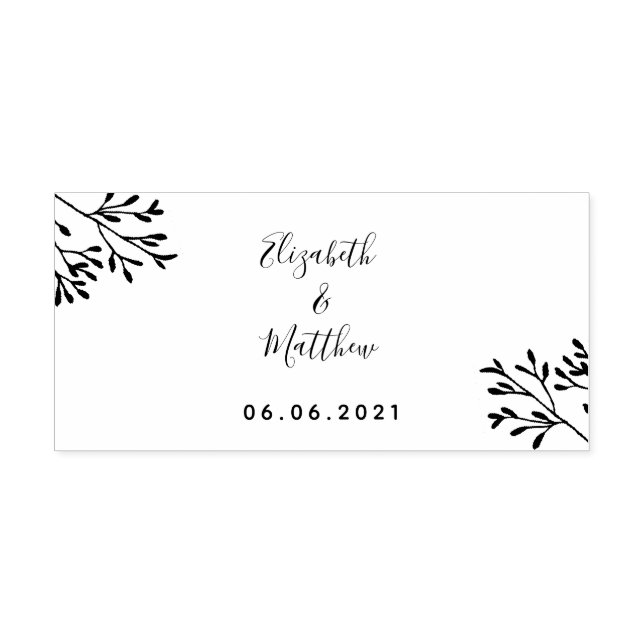Tampon Auto-encreur Noms date mariage de la branche botanique (Design)