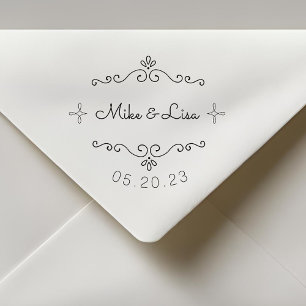 Tampon Auto-encreur Noms de couple fleuris Mariage Enregistrer la date