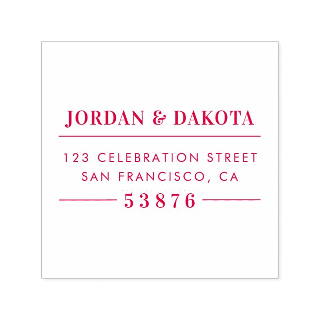 Tampon Auto-encreur Noms de couple personnalisés Mariage rouge Adresse (Design)