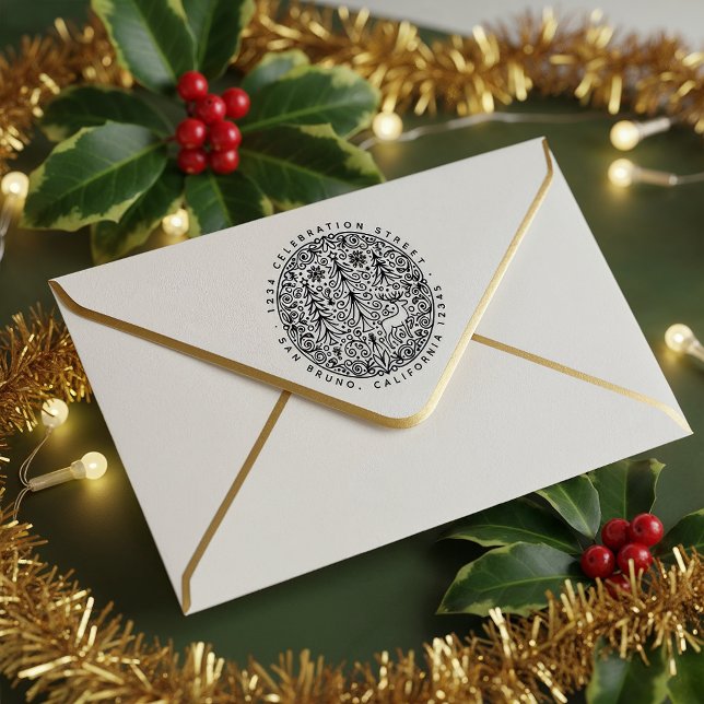 Tampon Auto-encreur Nordic Scandi Christmas Trees and Reindeer Adresse (Créateur téléchargé)