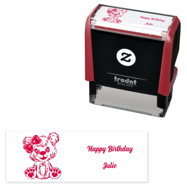 Tampon Auto-encreur Nounours Happy Birthday autoencre timbres (En situation)