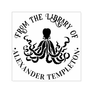 Tampon Auto-encreur Octopus Silhouette Marine Round Library #3 Nom du 