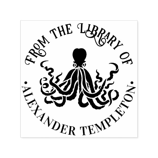 Tampon Auto-encreur Octopus Silhouette Marine Round Library #3 Nom du  (Design)