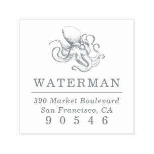 Tampon Auto-encreur Octopus vintage Adresse de retour nautique