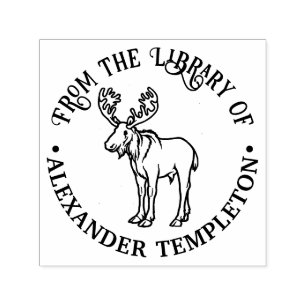 Tampon Auto-encreur Oie Rustique Avec Antlers #2 Nom Du Livre De Bibli