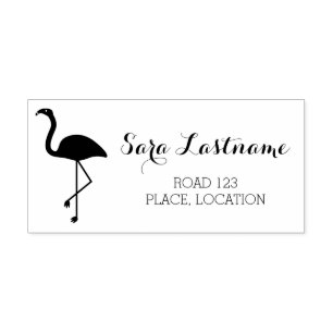 Tampon Auto-encreur Oiseau flamant rose avec informations d'adresse pe