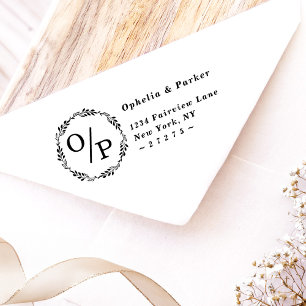 Tampon Auto-encreur Ophelia Circle Mariage Monogramme Adresse de retou
