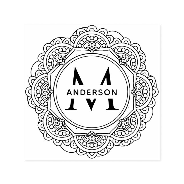 TAMPON AUTO-ENCREUR  ORNATE CLASSIQUE MANDALA MONOGRAM PERSONNALISÉ NOM (Design)