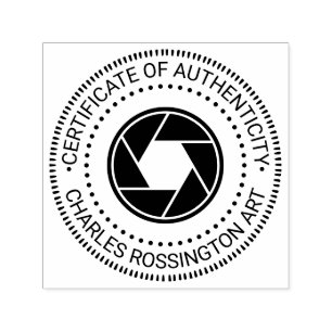 Tampon Auto-encreur Ouverture de l'appareil photo “Certificat d'authen