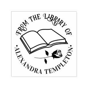 Tampon Auto-encreur Ouvrir le livre avec le Rose "From the Library of"