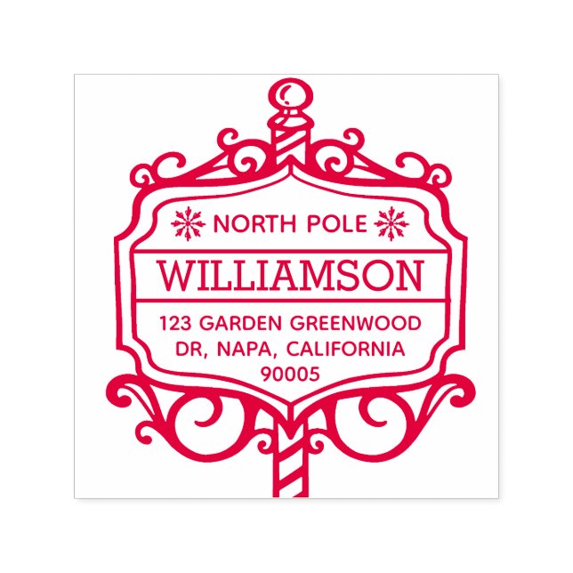 Tampon Auto-encreur Panneau du Pôle Nord Adresse de Noël de la famille (Design)