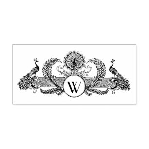 Tampon Auto-encreur Paons vintage avec initiale de monogramme