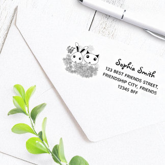 Tampon Auto-encreur Papier à lettres d'amis de lapin et chaton pour en