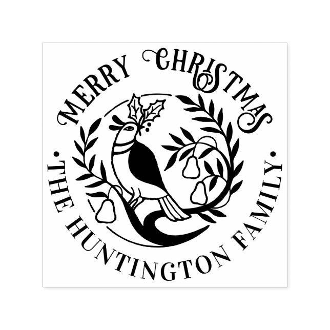 Tampon Auto-encreur Partridge in a Pear Tree Joyeux Noël Nom (Design)