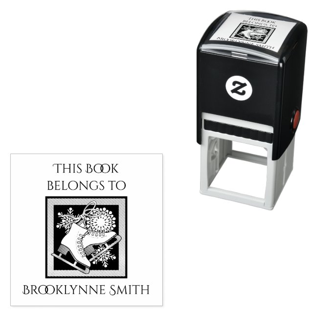 Tampon Auto-encreur Patinage sur glace moderne Ce livre appartient à e (En situation)