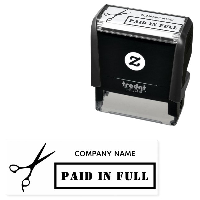 Tampon Auto-encreur Payé dans les ciseaux d'entreprise complète Salon  (En situation)