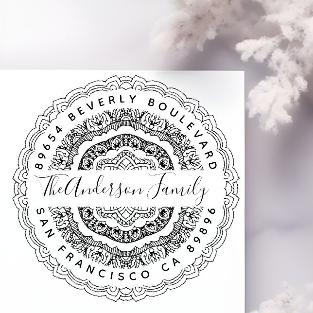 Tampon Auto-encreur Peace Mandala Nom de famille Script Adresse de ret (Créateur téléchargé)