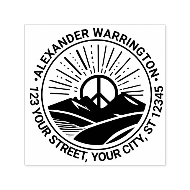 Tampon Auto-encreur Peace Sign Sunrise Mountains Nom Adresse (Design)