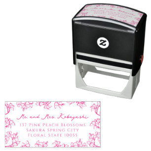 Tampon Auto-encreur Peach Blossoms Flower Asian Mariage Adresse de ret