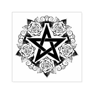 Tampon Auto-encreur Pentagramme noir avec fleurs Roses
