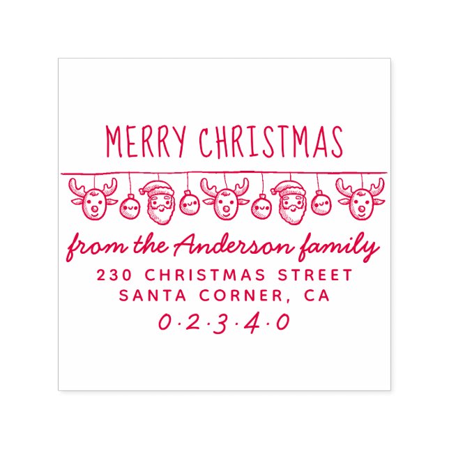 Tampon Auto-encreur Père Noël & Reindeer Buning Christmas Adresse de r (Design)
