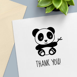 Tampon Auto-encreur Petit Panda mignon tenant un Merci en bambou