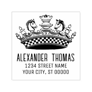 Tampon Auto-encreur Pièces d'échecs vintages Nom de l'adresse