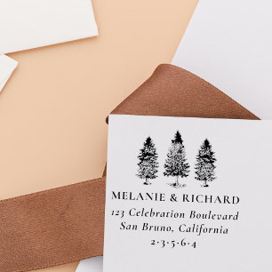 Tampon Auto-encreur Pine Trees & Custom Names Mariage Adresse de retou