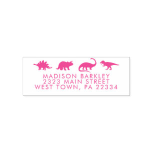 Tampon Auto-encreur Pink Dinosaur Cute Kid's Dino Retourner l'adresse